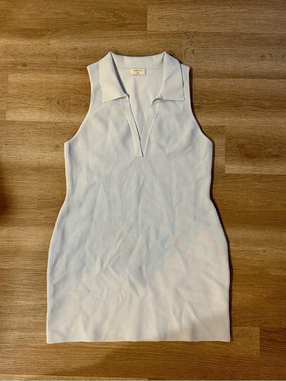 Babaton Light Blue Ribbed Knit Sleeveless Top